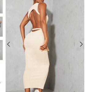PrettyLittleThing Stone Rib Cut Out Midaxi Dress